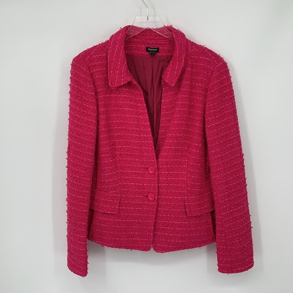 Worth New York Tweed blazer pink jacket peplum two button seaming lined 14 - Picture 1 of 4